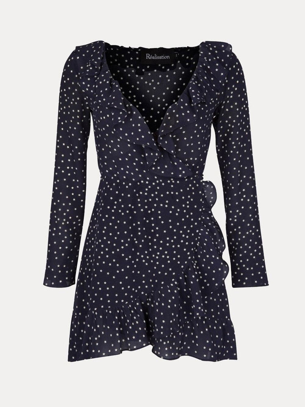 Réalisation Par The Alexandra Silk Wrap Dress - S - Navy Star